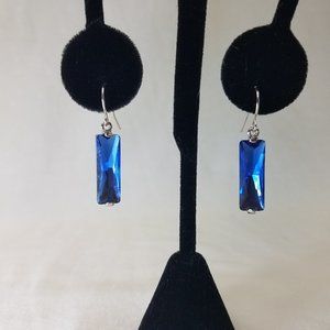 Blue-Sapphire Silver Rectangle Dangle Drops